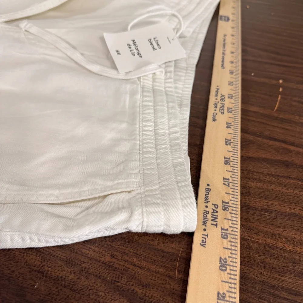 NEW H&M Linen Blend Trousers Mens XL Relaxed Pants Off-White Drawstring Coastal